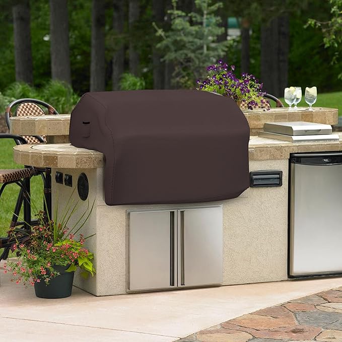 Covers & all Built-in Outdoor Grill Cover, Durable Heavy Duty 18 Oz Waterproof Cover Tuff Material with Air Pocket & Elastic for Snug Fit (48" W x 27" D x 26" H inches, Coffee)