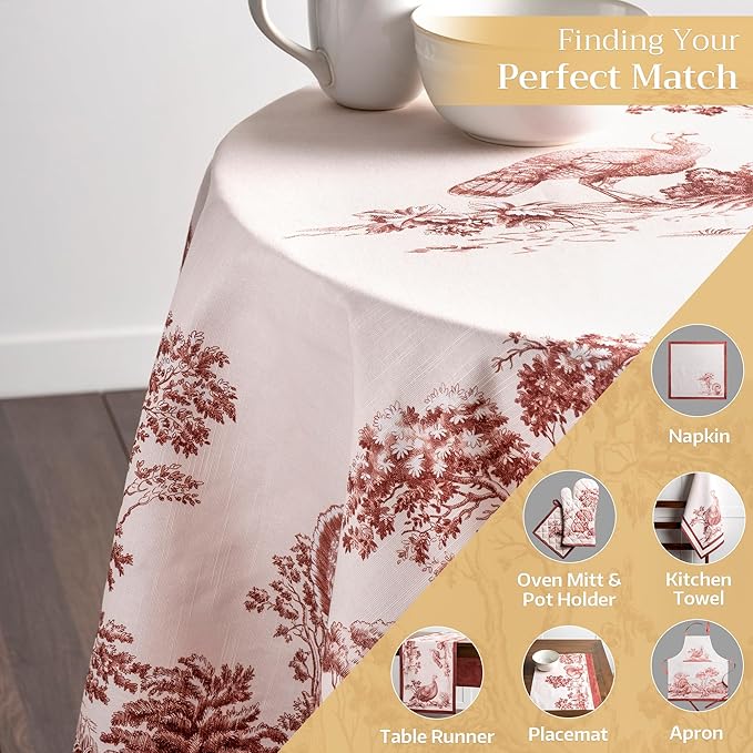 Maison d' Hermine Table Cloth Round Table 100% Cotton 69 Inches Fall Tablecloth Reusable Everyday Use for Thanksgiving Christmas Decorations Dining Farmhouse Party (Holy Jouy - Brown)