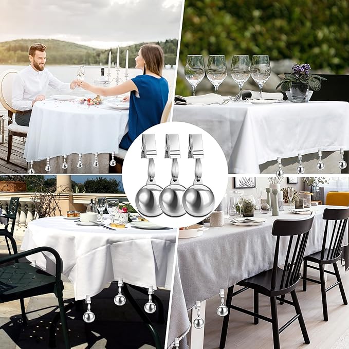 12 Pcs Heavy Duty Tablecloth Weights Stainless Steel Weight Clip Down for Outdoor Curtains Garden Flag Shower Curtain Tablecloth Pergola Patio Picnic Family Dinner Party