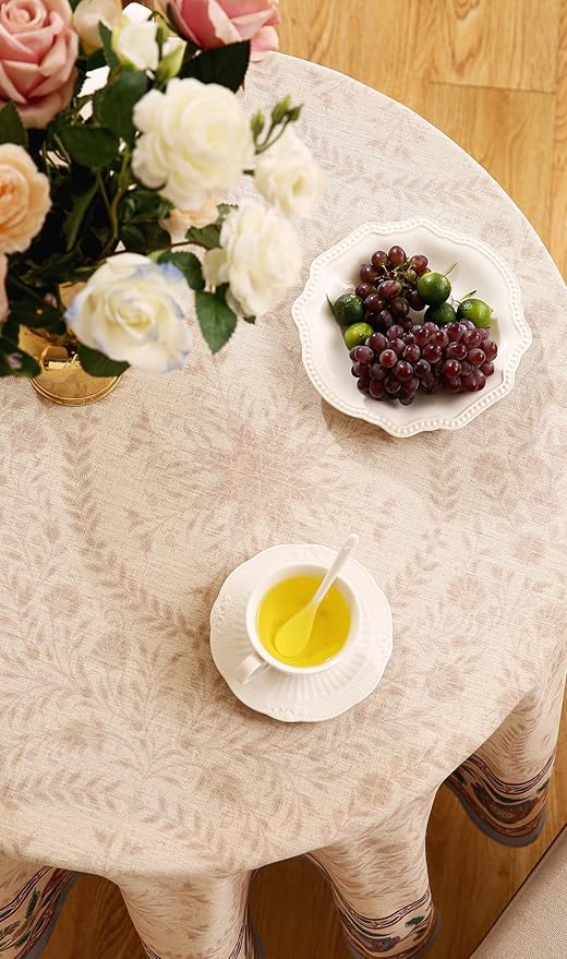 Designer Vintage Linen Small Round Tablecloth,Indian Floral Wrinkle Free Soft Tablecloths,Decor Table Cover for Kitchen,Dining,Thanksgiving,Christmas,Diameter 55"-Flowershadow E