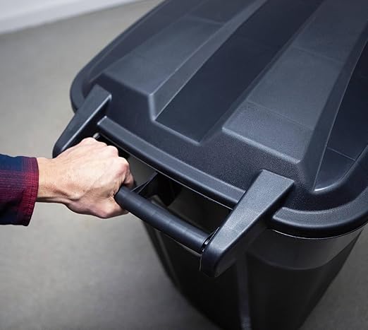 32 Gallon Heavy Duty Wheeled Plastic Garbage Can with Attached Lid and Easy Grip Handle – Bottom Hand Groove, Rugged Wheels, Indoor Outdoor Trash Can for Home, Kitchen, Yard, Patio (2)