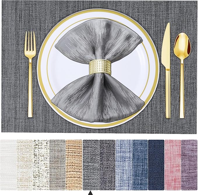 BETEAM Placemats Set of 8, Woven Vinyl Placemat for Dining Table Washable Wipeable Kitchen Place Mats Durable Indoor Outdoor Table Mats