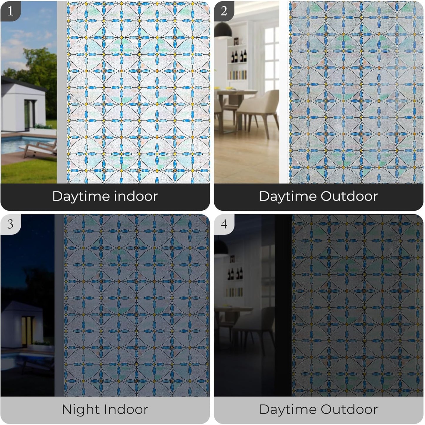 3D Stained Glass Window Film, Decorative Window Privacy Film for Bathroom,Front Door,Home, Sun Blocking Heat Control,Static Cling, Blue Tears 23.6inch x 35.4inch