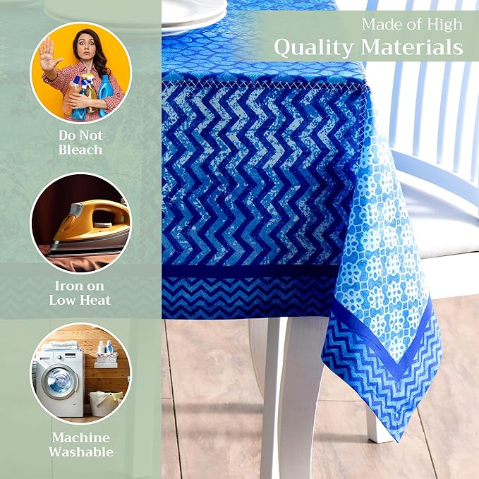 Maison d' Hermine Table Cloth Rectangle Table 100% Cotton 60 x 120 Inches Tablecloth Reusable Decorative for Dining Room, Farmhouse, Home, Party, Festive & Wedding Spring Summer - Indigo Love