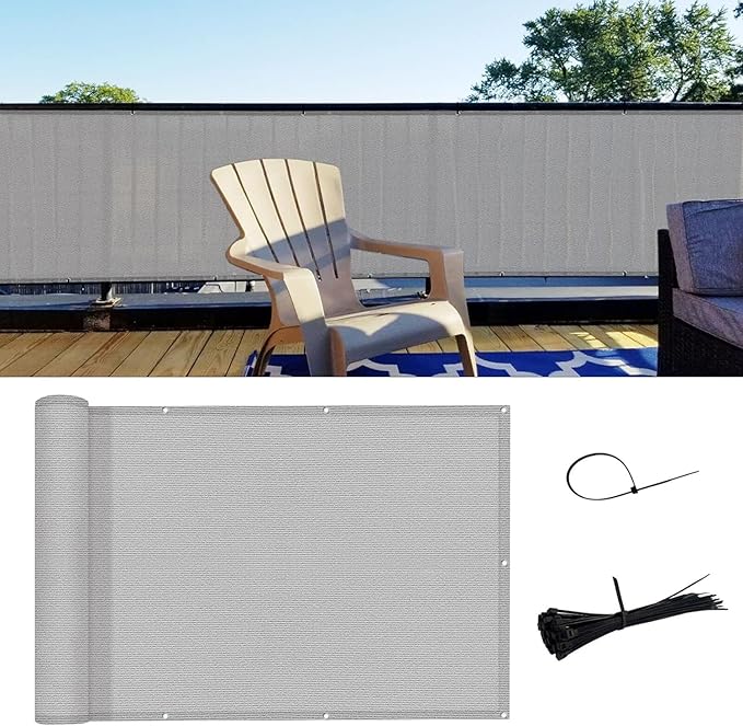 SUNNY GUARD 3.3'x19.7' Balcony Privacy Screen Fence, Apartments Railing Screen, Heavy Duty Wind Screen for Outdoor,Backyard,Patio,Deck Privacy（Light Grey）