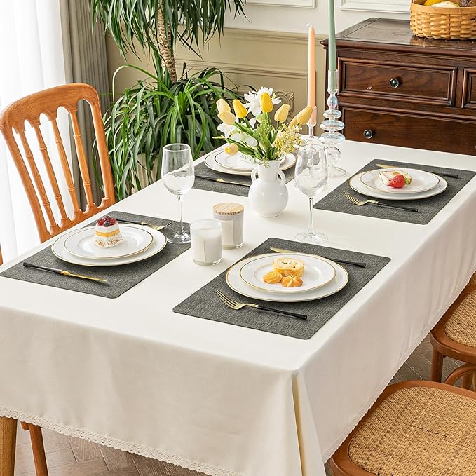 Romanstile Vinyl Placemats Set of 12-12 X 17 Inch - Heat Resistant Place Mats 100% Waterproof Oilproof Wipeable Reversible Faux Leather Table Mats for Kitchen, Dining, Party, Outdoor, Charcoal
