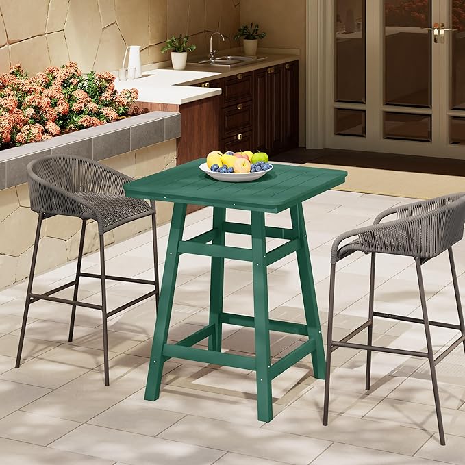 Costaelm Outdoor Bar Table, 37" Counter Height Square Patio Cocktail Bar Table with Umbrella Hole, Patio Bistro Dining Pub Table for Front Porch Deck Backyard Garden, Dark Green