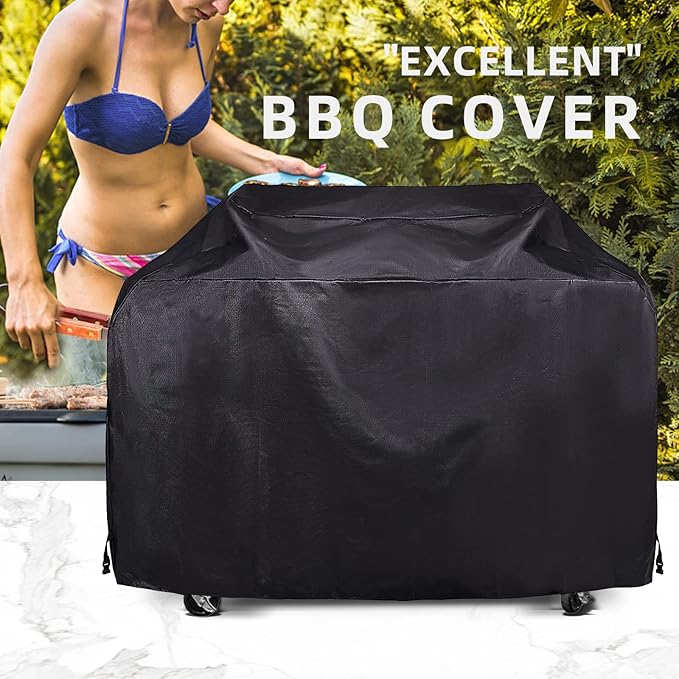 KPT BBQ Grill Covers Heavy Duty Waterproof - 60-68 Inches, UV & Fade Resistant, All Weather Universal Gas Grill Cover for Weber, Brinkmann, Char Broil, Nexgrill - Black