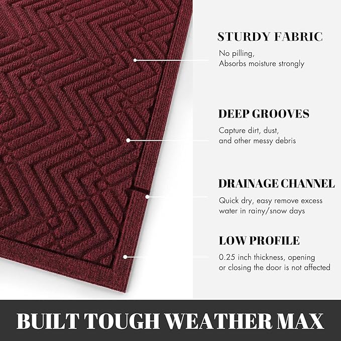 Yimobra Door Mats Outdoor 29.5x17, All-Season Waterproof Outdoor Mats for Front Door Entrance with Drainage Holes, Heavy Duty Non-Slip Doormat for Garage Patio Entryway Indoor, Red