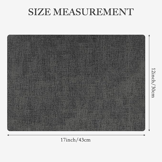 Faux Leather Heat Resistant Placemats Set of 8 – Waterproof Oilproof Wipeable Dining PU Vinyl Place Mat Easy Clean Table Mats for Kitchen/Dining/Party/Holiday, Dark Grey
