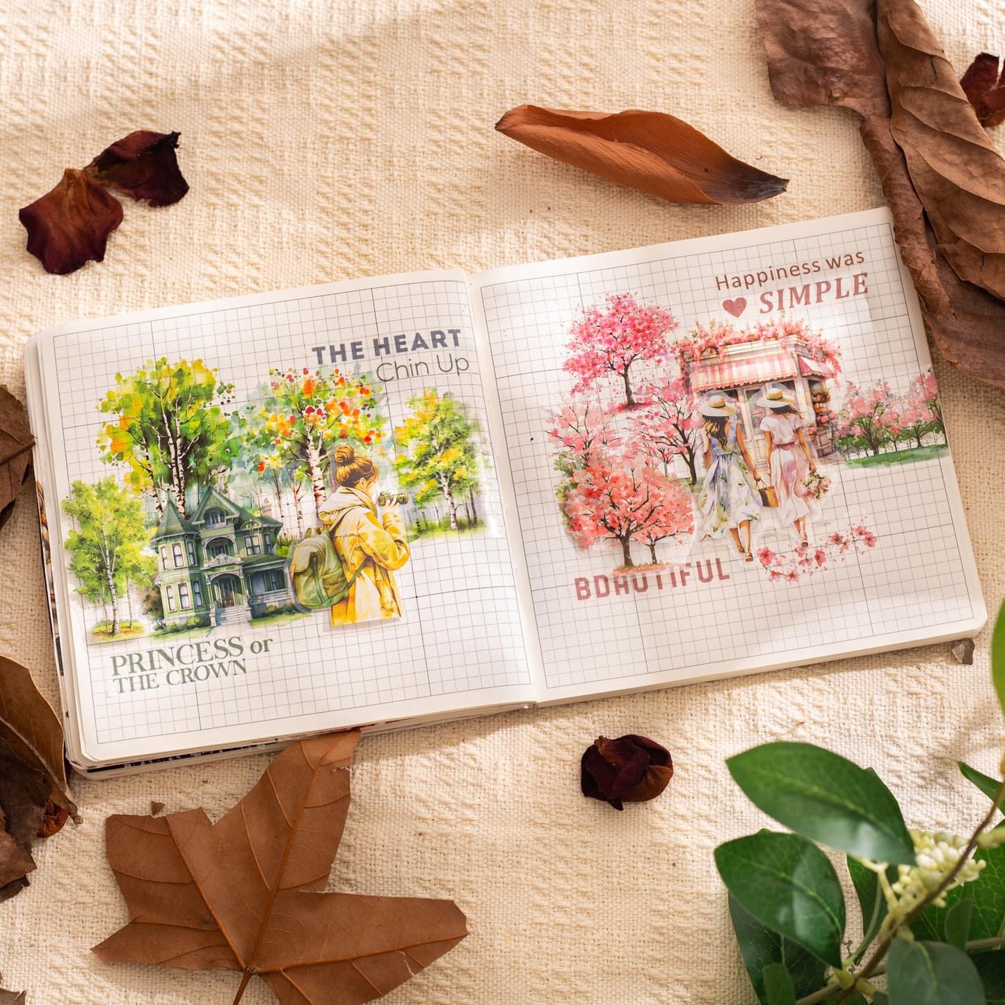 6PCS Trees and Forest PET Tape Set, Nature Scenery Adhesive Tapes for Journaling, Scrapbooking, and DIY Crafts, with Decorative Clip