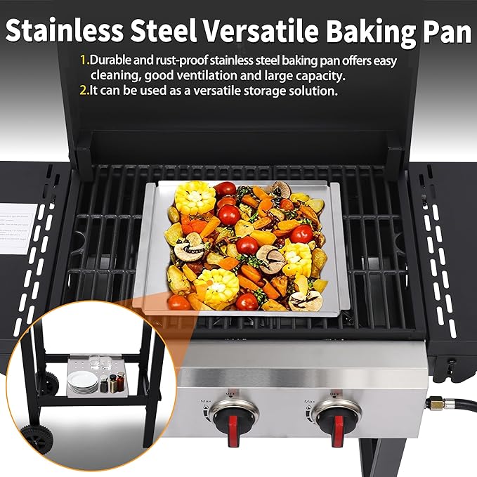 3-Burner 28650 BTU Propane Gas Grill, 252 Sq. In. Cast Iron Grates, Portable Outdoor BBQ with Foldable Side Shelves for Camping Patio, Black