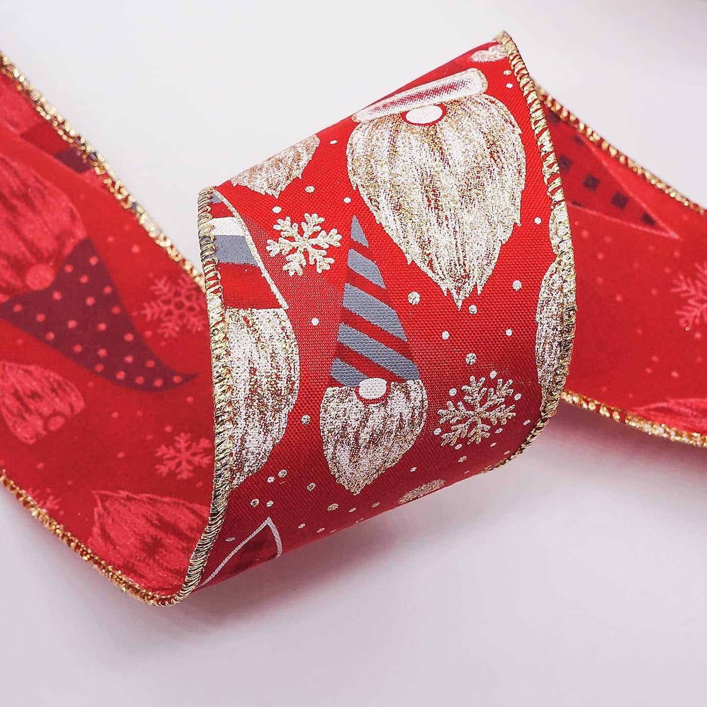 CT CRAFT LLC Red Satin with Elf Christmas Wired Ribbon 2.5 Inch x 25 Yards for Christmas Home Decor Tree Topper Bow Gift Wrapping DIY Crafts Wreath Garland