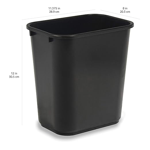Amazon Basics Small Trash Can, Rectangular Commercial Office Wastebasket, 3 Gallon (Pack Of 6), Black