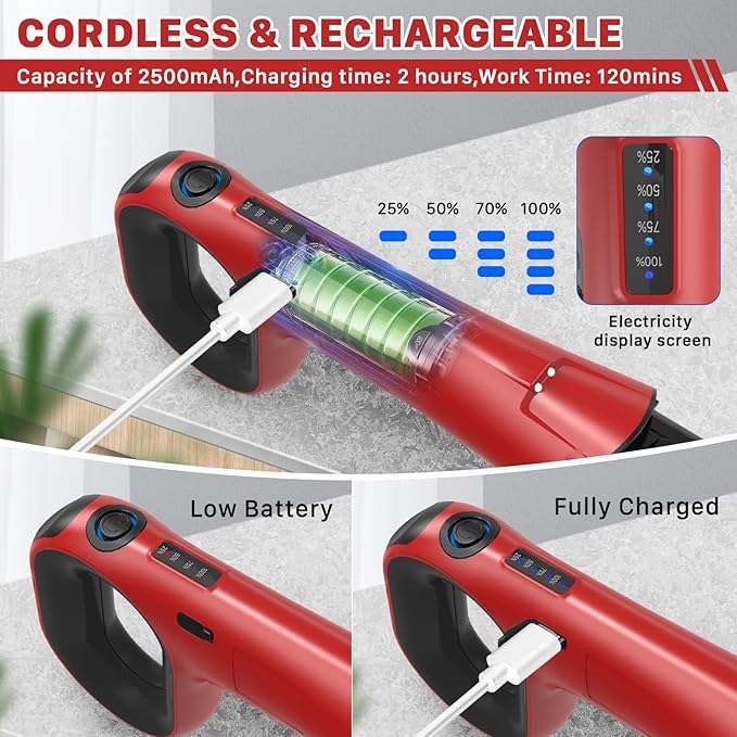 Hillyfe Grill Brush for Outdoor，Cordless Rechargeable Grill Brush with 3 Brush Heads, Grill Electric Cleaning Brushes Without Bristles, LED Light, Grill Scraper, Grilling Gifts for Men,Red