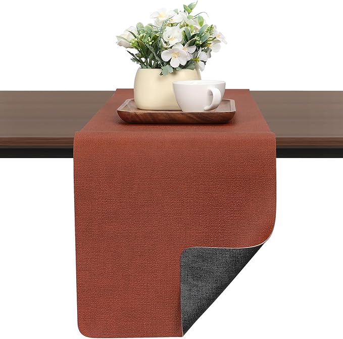 Table Runners 72 Inches Long, Dual-Sided Faux Leather Farmhouse Table Runner Waterproof Heatproof Non-Slip for Living Room Party Home Decor Holiday Decorations(Gray Terracotta, 12 x 72 Inch)