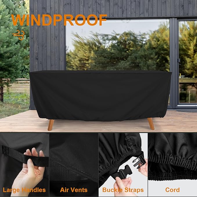 Tempera Patio Furniture Cover,Outdoor Table And Chair Covers Waterproof, Outdoor Dining Set Cover,Heavy Duty Rectangle Patio Furniture Covers,74''L x 47''W x 27.8''H,Black