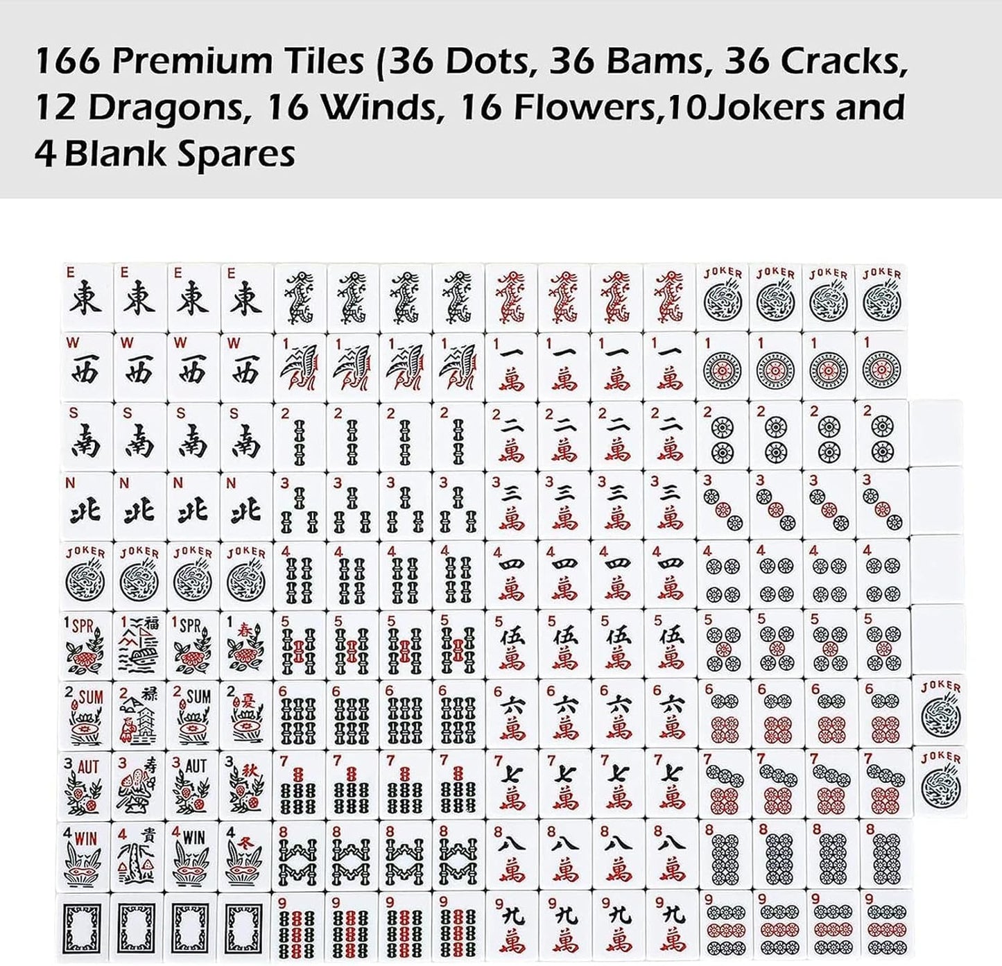 ZGME American Mahjong Set,166 White Tiles with Brown Rectangular Bag and Accessories,4 All-in-One Mahjong Racks with Pushers