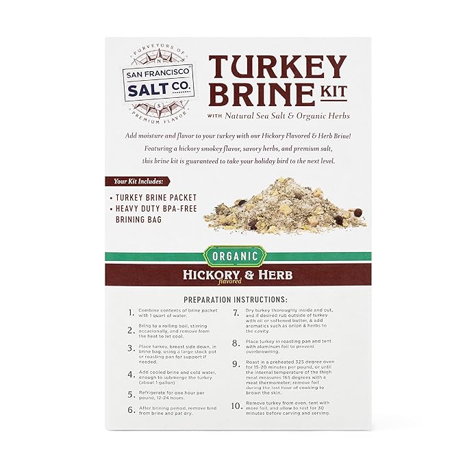 San Francisco Salt Company Organic Turkey Brine Kit – 13 oz Hickory & Herb Blend with BPA-Free Brine Bag – Certified Organic & Kosher Seasoning for Whole, Smoked, Oven-Roasted, or Fried Turkey