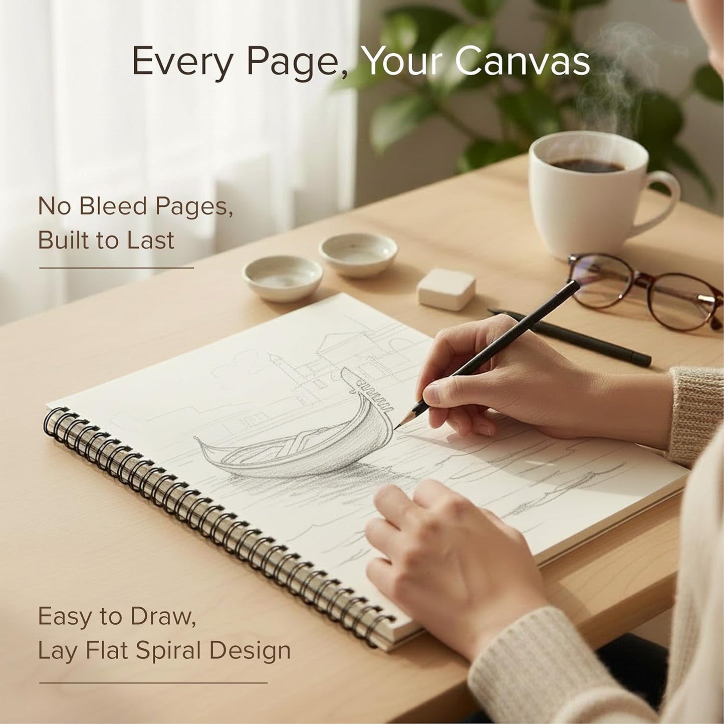 Artist’s Sketchbook Hardcover – 200GSM Very Thick Paper – Large, Spiral Sketch Book for Drawing and Mixed Media – Sketch Pad, Art Book - 11.4 x16.5, 40 Sheets / 80 Pages