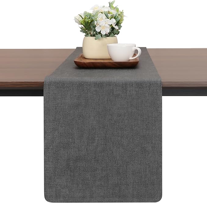 Table Runners 55 Inches Long, Dual-Sided Faux Leather Farmhouse Table Runner Waterproof Heatproof Non-Slip for Living Room Party Home Decor Holiday Decorations(Gray, 15 x 55 Inch)