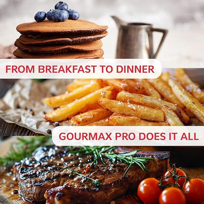 Foodgenie Gourmax Pro One Cooking Device - All-in-One Oven, Smokeless Grill, Air Fryer, Griddle, Cooker & More – 16 Preset Functions, Smart Temperature Control, Dual Surface, Dishwasher Safe, 1500W