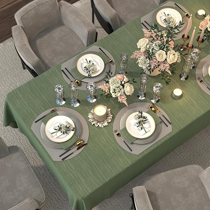 Rectangle Sage Green Table Cloth, Embossed Pleated Textured Waterproof Tablecloth, Decorative Fabric Table Cover for Dining, Farmhouse, Wedding, Outdoor - 60''x84'', Spring/Summer