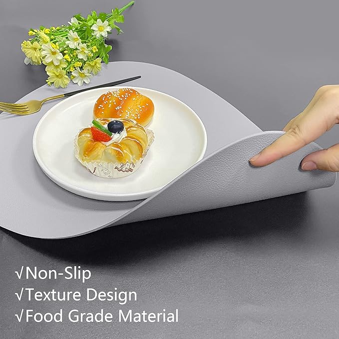 Herda Placemats Set of 4 for Dining Table Mats Place Mats Grey Leather Placemats Set of 4,Wipeable Washable Place Mats for Kitchen Dining Patio Table Heat Resist Easy to Clean Grey Table Mats