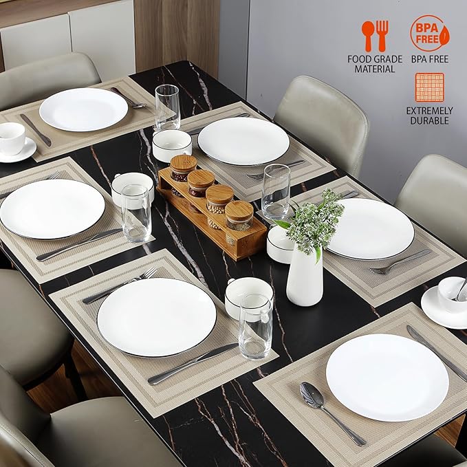 Placemats Set of 12,Washable,Heat and Stain Resistant Indoor/Outdoor Place mats,Vinyl Woven Non Slip Table Mats for Restaurant Table Protection,PVC Placemats(Beige,12PCS)