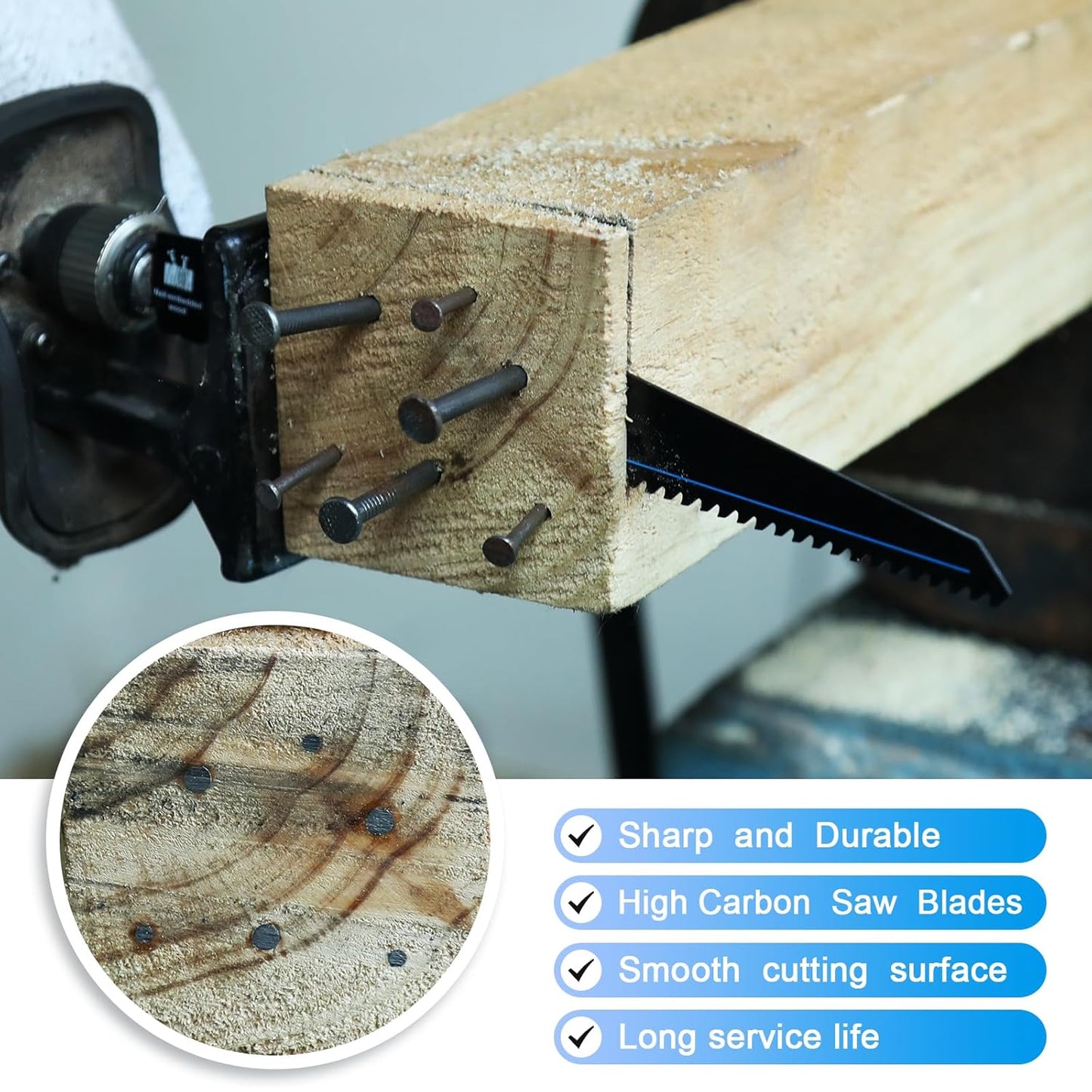 1 Pack 9 inch Reciprocating Saw Blades Set，6 TPI High Carbon Saw Blades for Wood with Nails ，Saw Blades with Organizer Case (1, 6T/9inch)