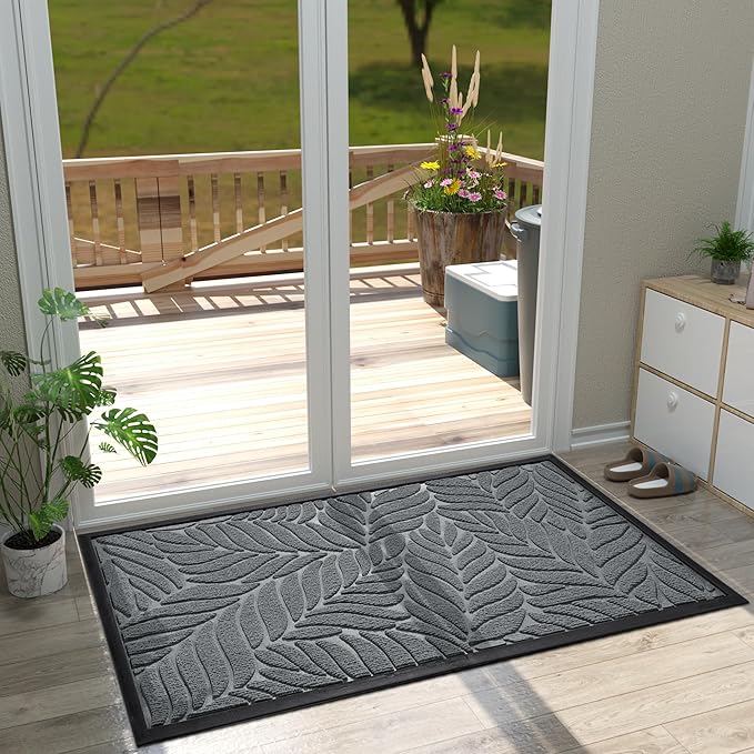 Yimobra 47x32 Large Door Mat Outdoor Indoor, All-Season Waterproof Door Mat Outside Entrance, All-Weather Non-Slip Outside Doormat for Garage Patio Entryway, Grey