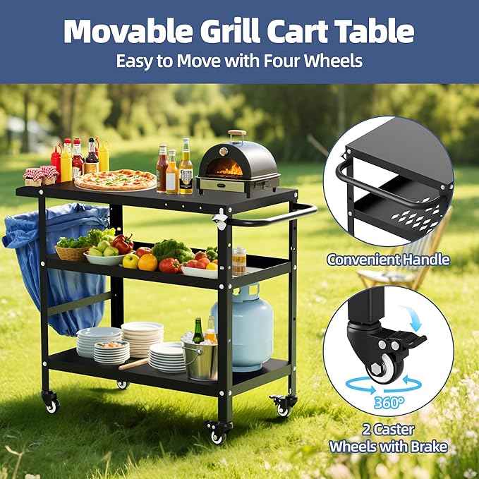 TOLEAD Outdoor Grill Cart, Grill Tables for Outside, Grill Carts Outdoor with Wheels, BBQ Cart Outdoor Prep Table, Pizza Oven Table for Outside, Griddle, Patio