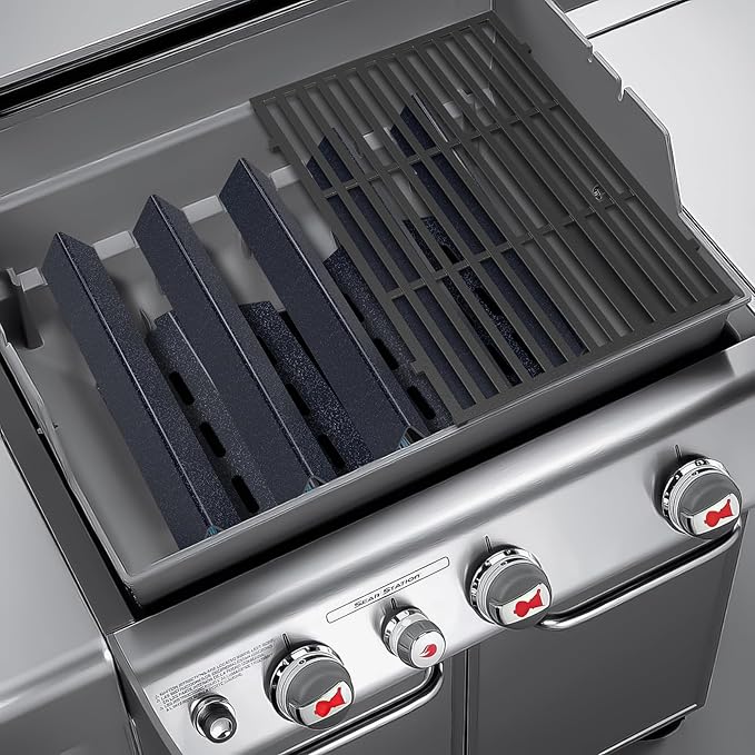 QuliMetal Grill Parts Replacement for Weber Genesis 300 Series, E310, S310, E320, E330, S330, EP310, EP320, EP330 Series Grills with Front-Mounted Control (Weber 7620+7622+7524, Black)
