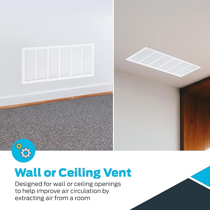 EZ-FLO 30 x 12 Inch (Duct Opening) Return Air Vent Cover for Wall or Ceiling, Solid Steel Return Air Grille, HVAC Vent Cover, White, 61648