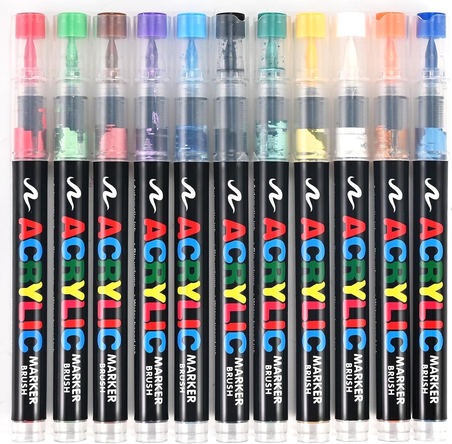 12 Colors Acrylic Paint Markers, Soft Brush Tip Pens with Direct Ink System for Rock, Wood, Fabric, Canvas, Glass, Waterproof Paint Pens for DIY Crafts, Kids & Artists