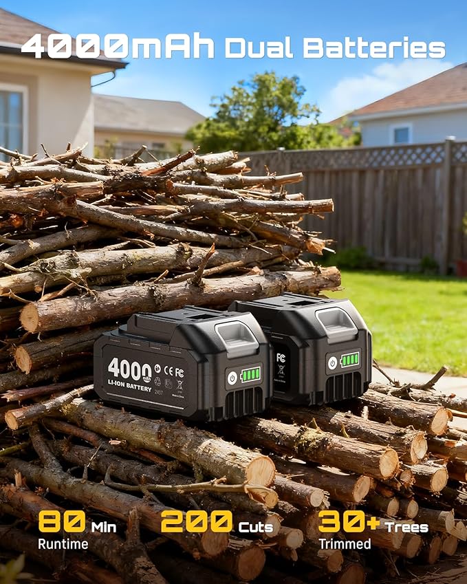 SEESII 2-in-1 Electric Pole Saws: Brushless Mini Chainsaw Cordless 6 Inch, 2 x 4000mAh Batteries, Pole Saw for Tree Trimming,Hand held Chain Saw with Extension Pole for Tree Limb Branch Cutter,P6 Ace