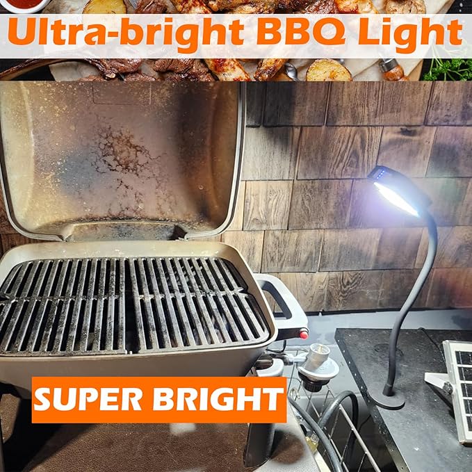 Rechargeable Grill Lights, Wider Illumination Magnetic BBQ Lights, Super Bright 24 LED Grill Lighting, Flexible Gooseneck BBQ Light Solar Barbecue Accessories for Blackstone Weber Traeger Pit Boss