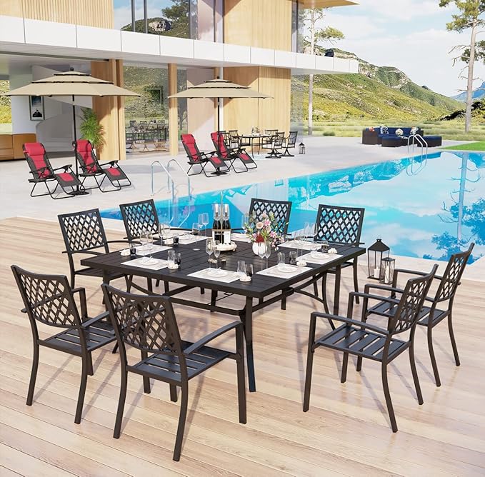 MFSTUDIO Outdoor Dining Set for 8, Metal Patio Table and Chairs Set, 9 Piece Patio Furniture Set, Patio Dining Set for Deck Backyard Poolside Garden