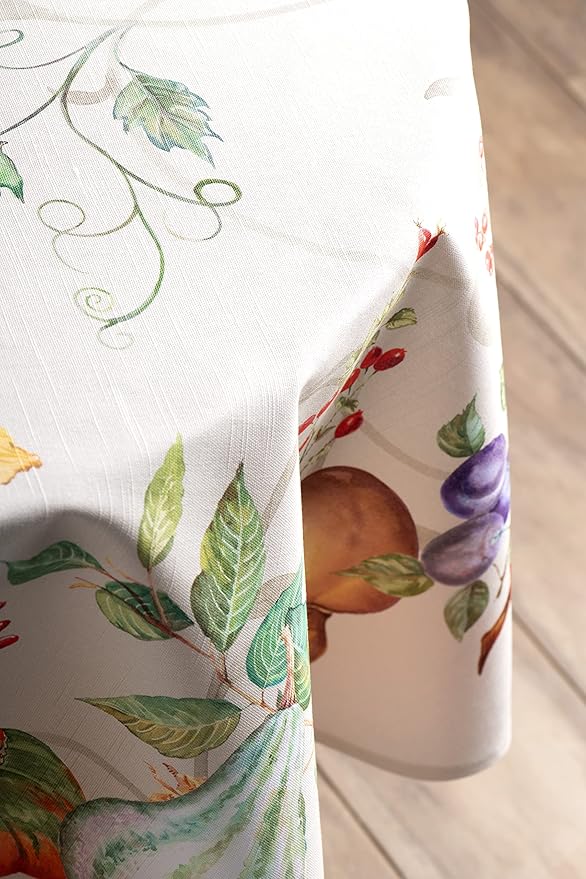 Maison d' Hermine Table Cloth Round Table 100% Cotton 69 Inches Fall Tablecloth Reusable Everyday Use for Thanksgiving Christmas Decorations Dining Farmhouse Party (Lumina)