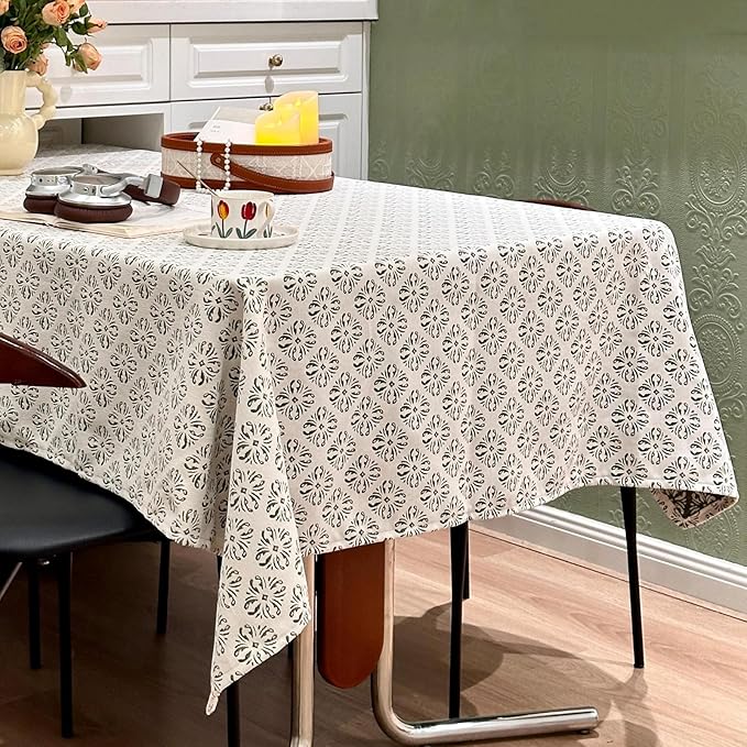 Rectangle Gingham Tablecloth, Jacquard Wrinkle Free Table Cloth, French Retro Country Table Cover for Dining, Farmhouse, Wedding - 54''x72'', White Green