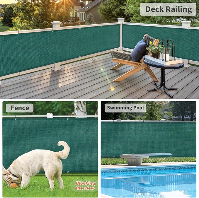 LOVE STORY 3'x10' Dark Green Balcony Screen Privacy Fence Cover UV Protection (HDPE) Weather-Resistant 3 FT Height Shield for Deck, Patio, Backyard, Outdoor Pool, Porch, Railing
