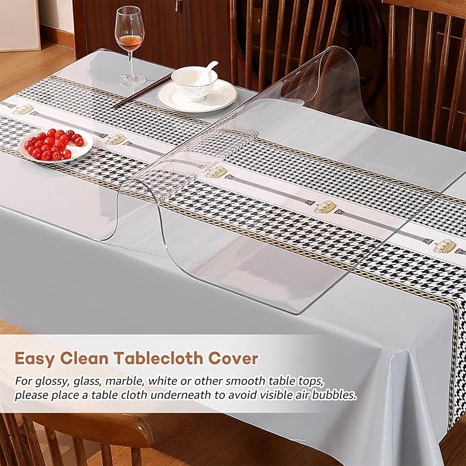 RostiKong 36 x 72 Inch Vinyl Table Protector Clear Transparent Plastic Tablecloth Liner Cover Wipeable Easy Clean Protective Desk Pad Mat PVC Furniture Coffee Accent Dining Conference Tabletop Cover