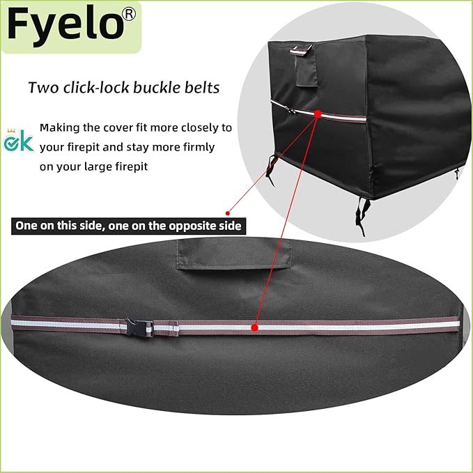 44 x 28 Inch Rectangular Fire Pit Cover for 40-44 Inch Outdoor Gas Fire pit tables, Waterproof 600D Heavy Duty Patio Firepit Table Cover UV Resistance, Black