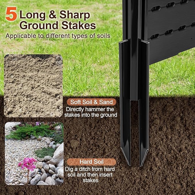 Giantex 2 Panels Air Conditioner Fence with 5 Stakes, 48''W x 45''H Outdoor Privacy Screen, HDPE Decorative Trash Can Enclosure, Freestanding Fences for Garden Lawn AC Unit Pool Pump, Black