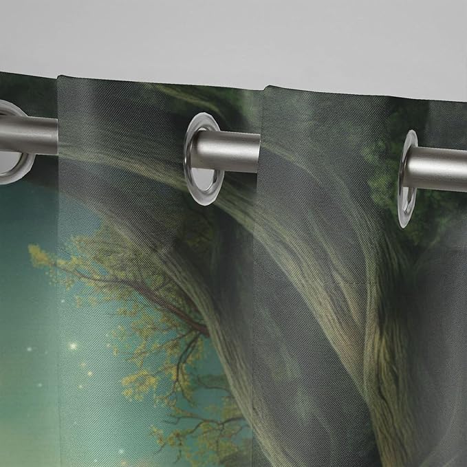 Forest Theme Outdoor Curtains for Patio Waterproof,Trees Moon Lake Pattern,UV and Fade Resistant Outside Curtains for Gazebo, Front Porch, Pergola,Set of 2 Panels,W42 x L84,Green