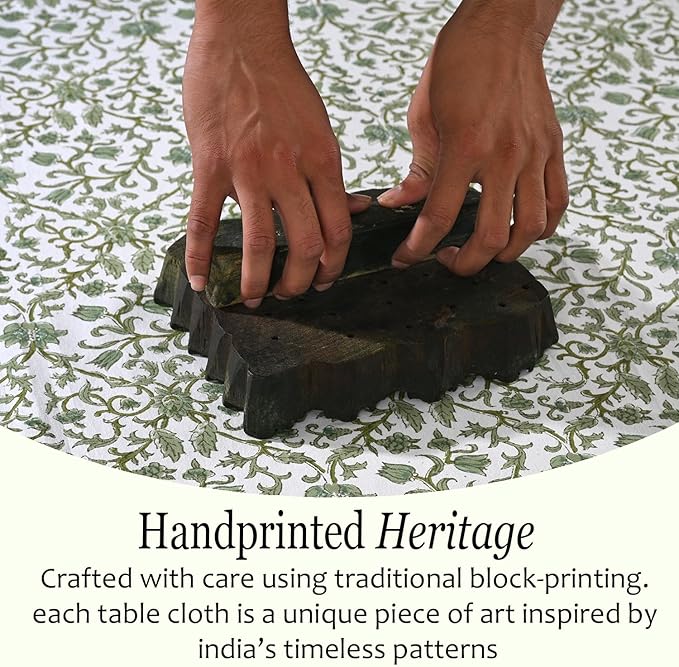 CPC Meadow Vine Tablecloth 100% Cotton 70x108 Inch Indian Block Print Rectangle Table Cover, Table Cloth for Gifting in Weddings, Halloween, Fall, Christmas, Thanksgiving