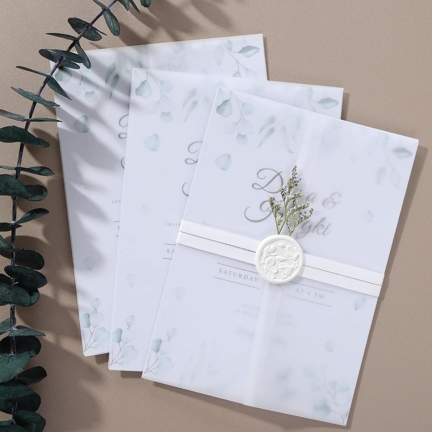 UNIQOOO 120 Pack Pre-Folded Vellum Jackets for 5x7 Invitations, Elegant Semi-Transparent Vellum Paper, 115GSM Wedding Invitation Accessories, for Envelope Liners 5x7 Inserts