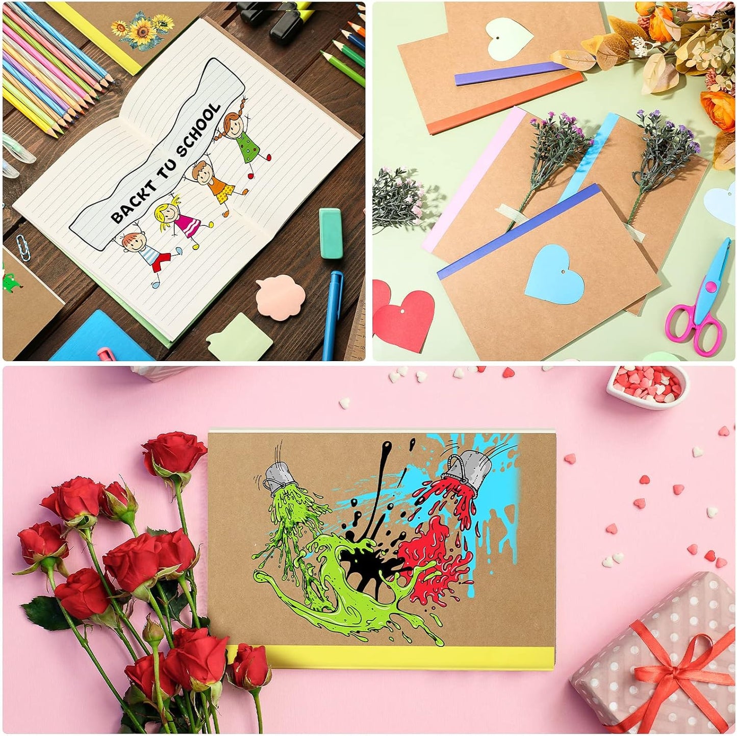 Handepo 100 Pack Composition Notebooks A5/A6 Ruled Lined Composition Kraft Notebooks Bulk Soft Cover Journals Travel Diary Memo for Students Classroom Office Supplies(A5,Colourful)