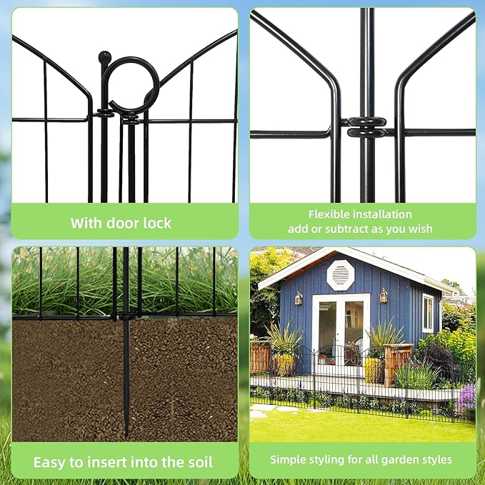Decorative Garden Fence 40in (H) x12ft (L), 5 Pack No Dig Fence Animal Barrier for Dog with Lock, Arched Flower Bed Edging, Wire Border Panel Fencing for Yard Patio Outdoor Decor