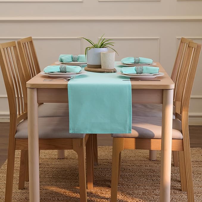 Encasa XO Table Runner 13"x72" Long | Cotton Canvas Fabric | Egg Blue Solid Color | Machine Washable & Durable